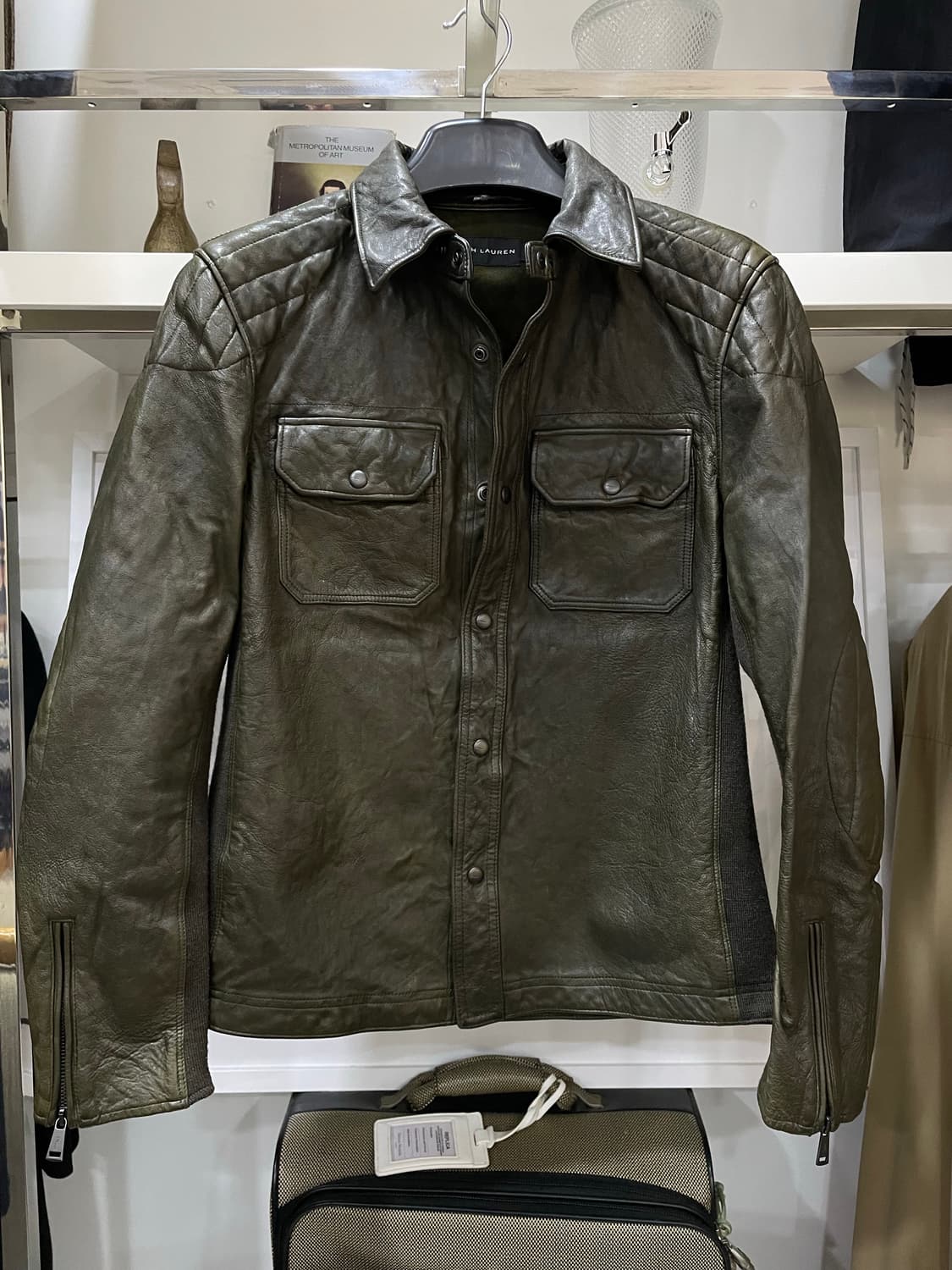 폴로랄프로렌(블랙라벨)/블랙카키 니트매치 양가죽자켓(S) 상품이미지1