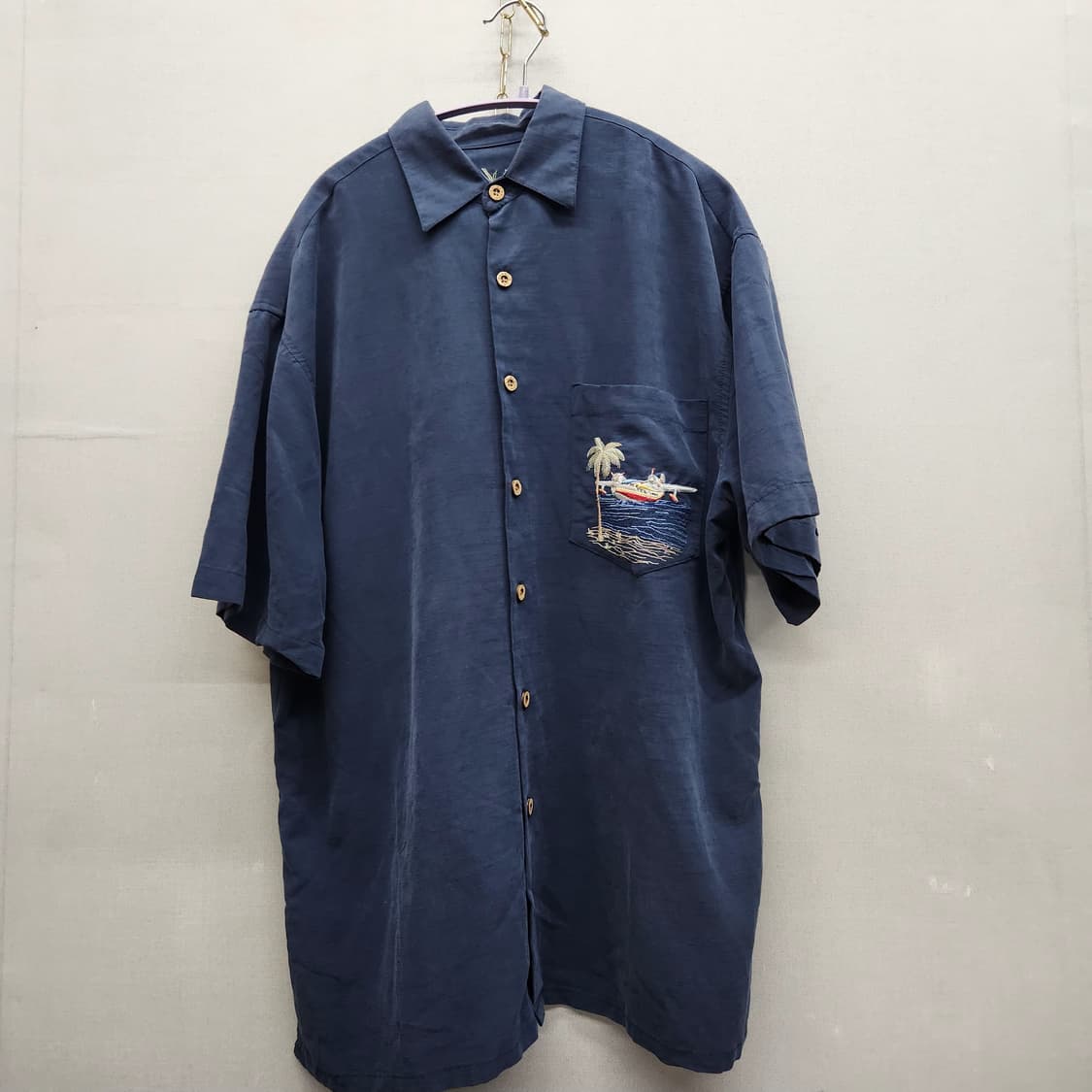 밤부케이 야자수 자수 모달혼방 반팔셔츠 S(L) 상품이미지2