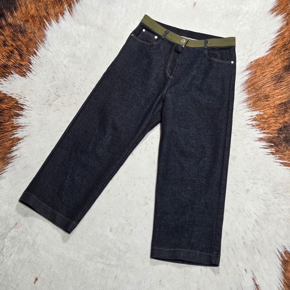 카키 배색 생지 데님 팬츠 상품이미지4