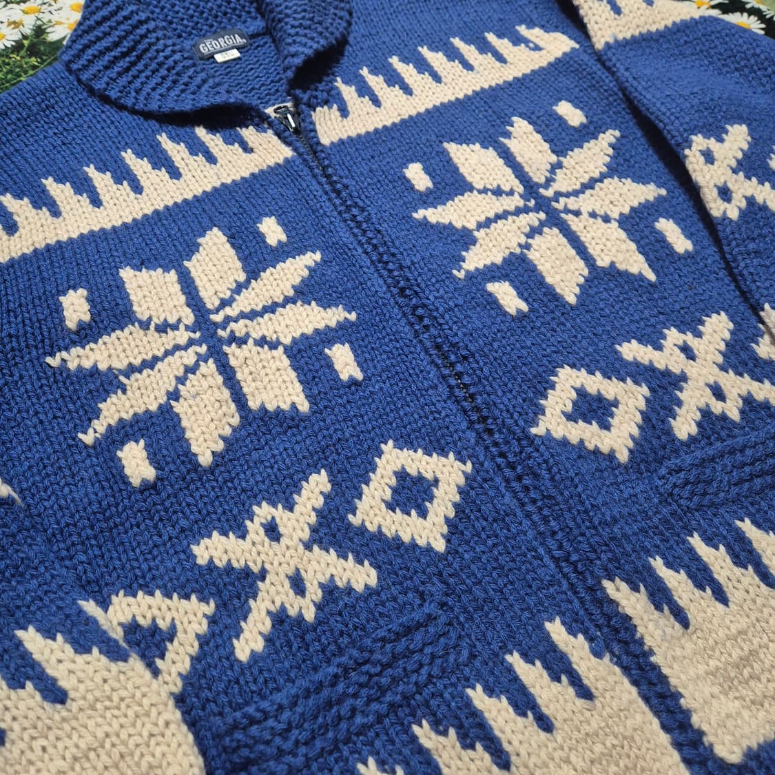 일본 GEORGIA 블루 눈꽃 패턴 코위찬 자켓 새상품 상품이미지2