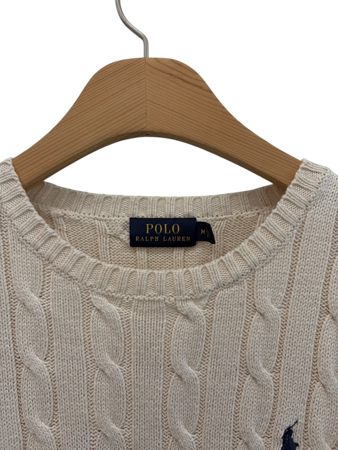 폴로 꽈배기 케이블 라운드 니트 아이보리 크림색 (여성M) 상품이미지3