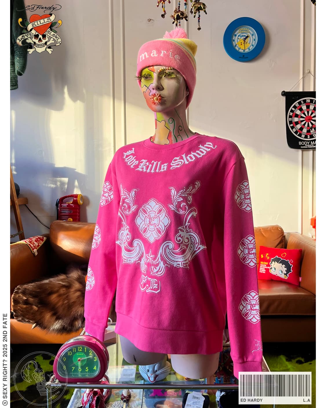 ED Hardy Tribal Pattern Pink Sweatshirt 상품이미지1
