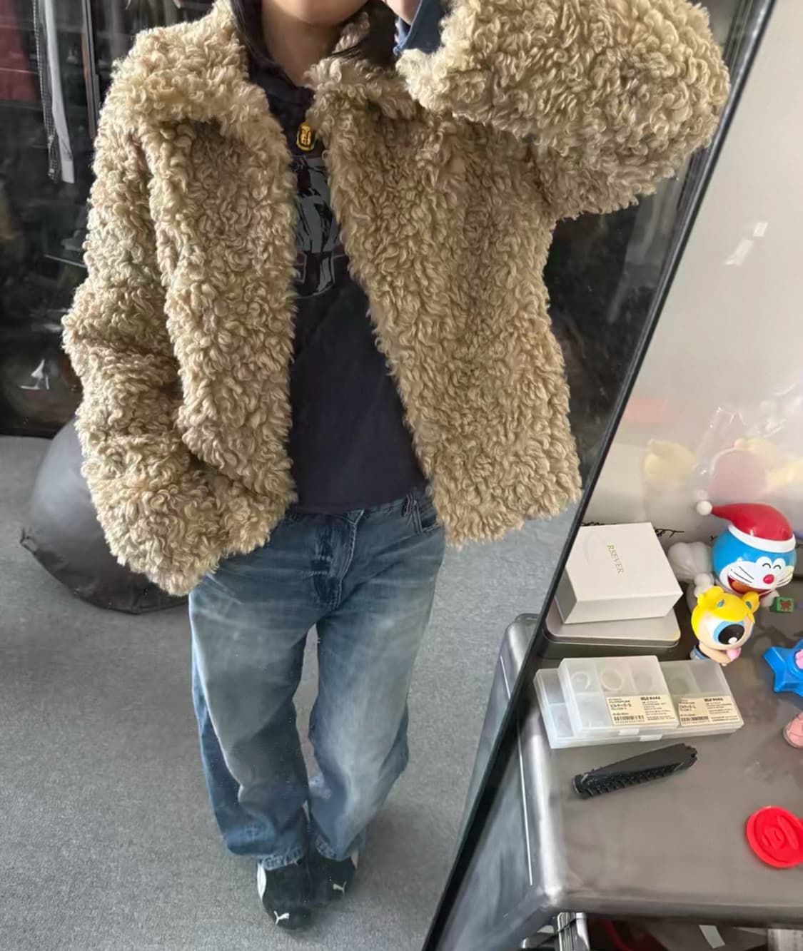 양털 에코 퍼 자켓 세미크롭 베이지 아우터 퍼코트 상품이미지2