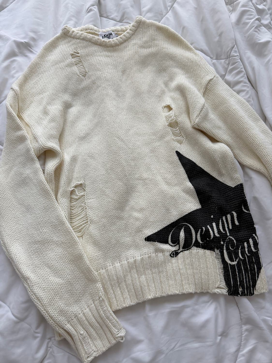 카비시 데미지 스타 니트 아이보리 상품이미지1