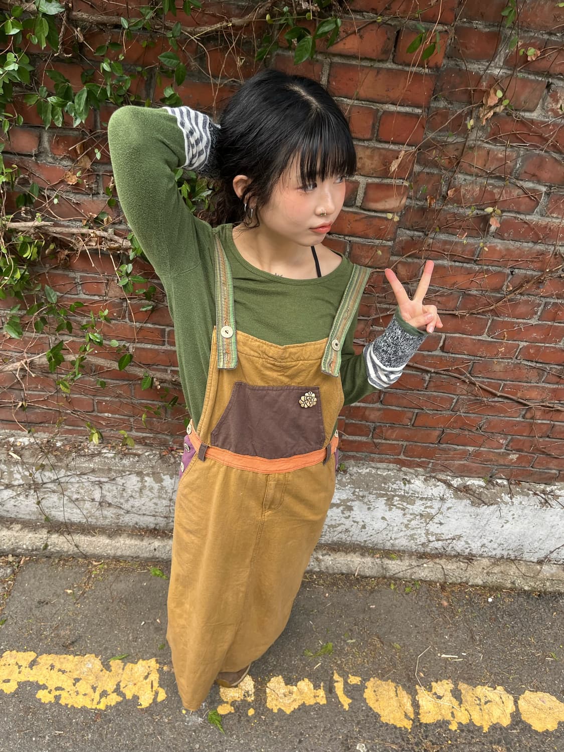 일본무드 패치 멜빵 원피스 상품이미지3