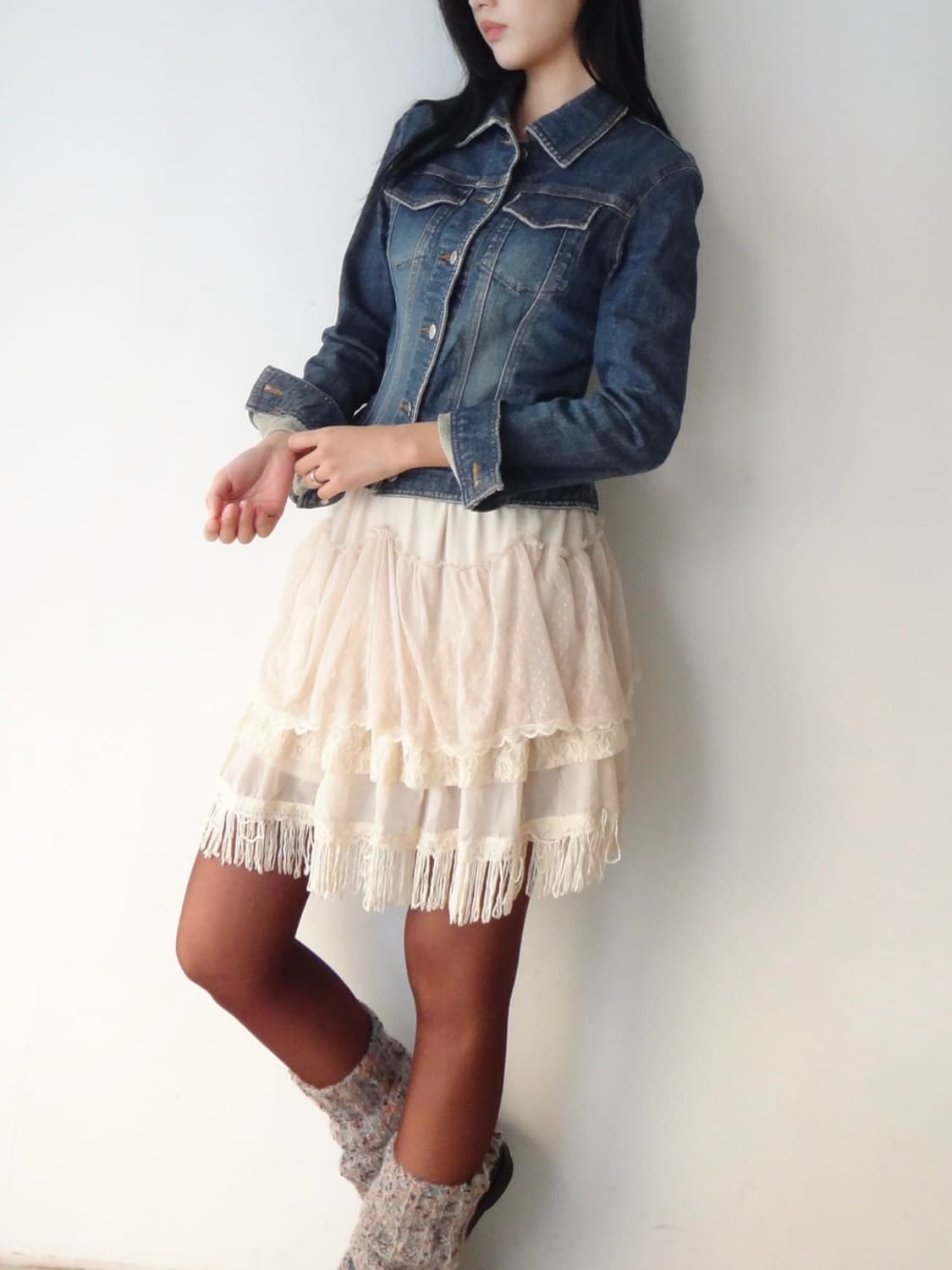 Lace frill can can mini skirt / ivory 상품이미지5