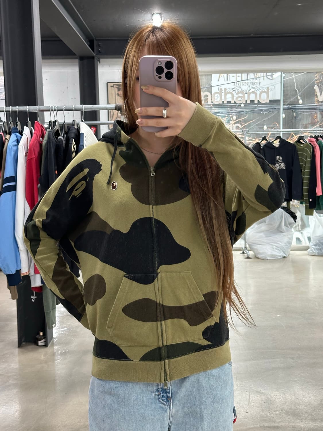 베이프 1st 자이언트카모 투웨이 후드집업 녹계 상품이미지3