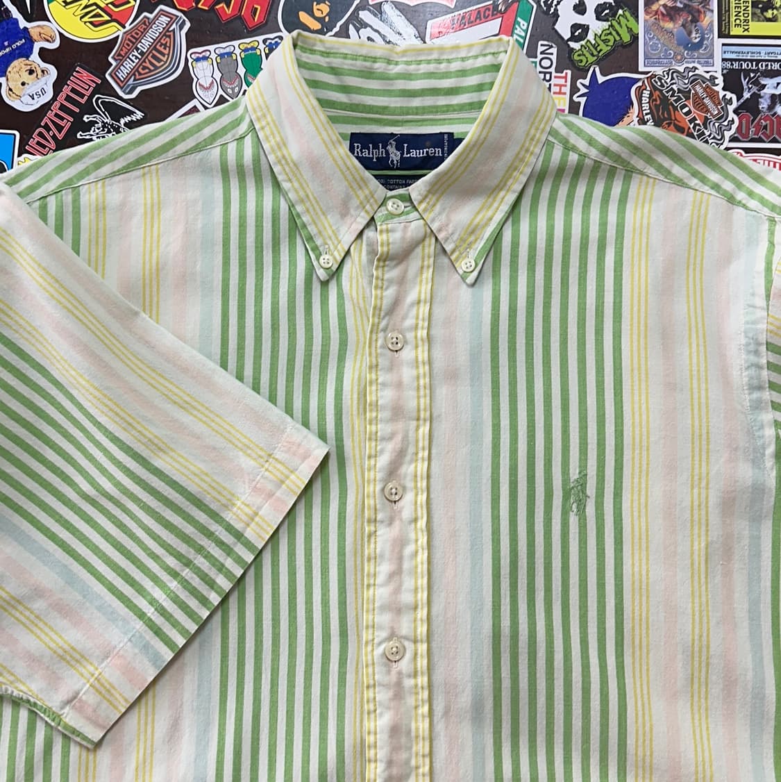 90s 폴로 랄프로렌 마드라스 스트라이프 반팔 셔츠 L 상품이미지3