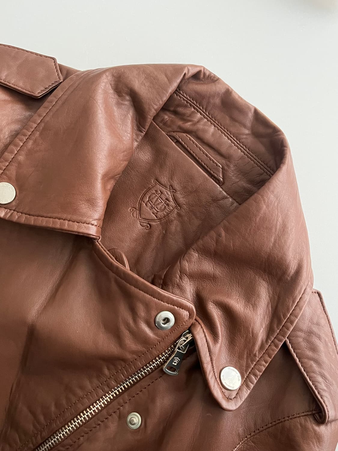 S) 마시모두띠 양가죽 라이더 자켓 브라운 상품이미지9