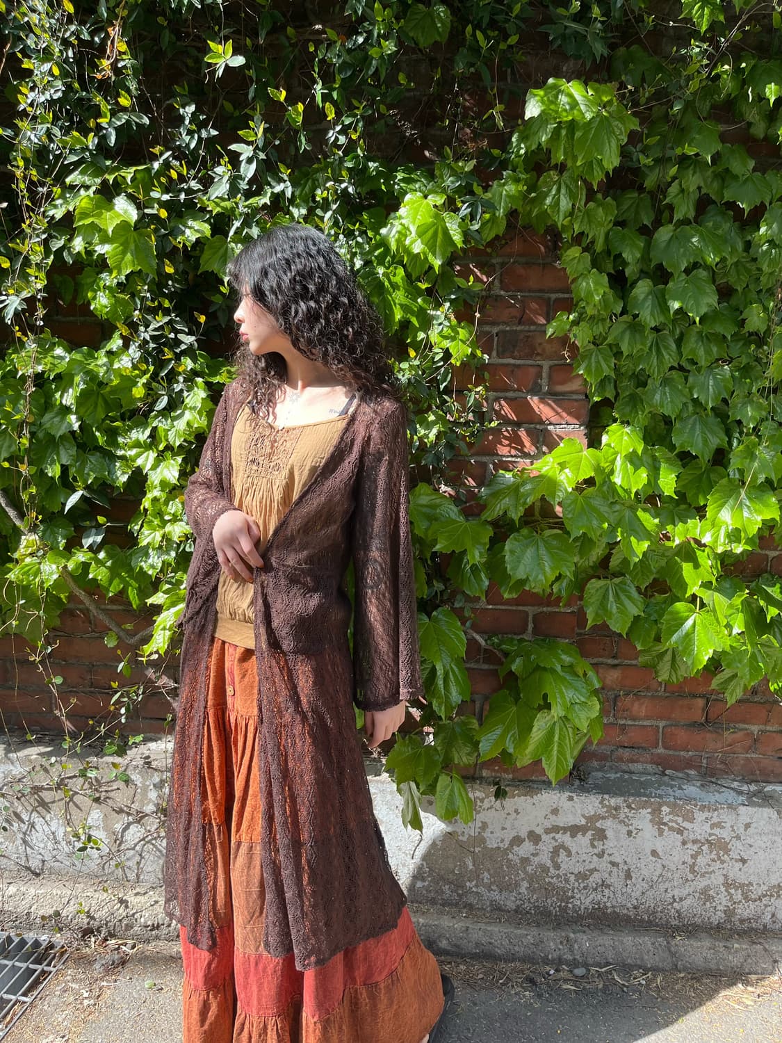 브라운 그물 니트 롱 가디건 상품이미지4