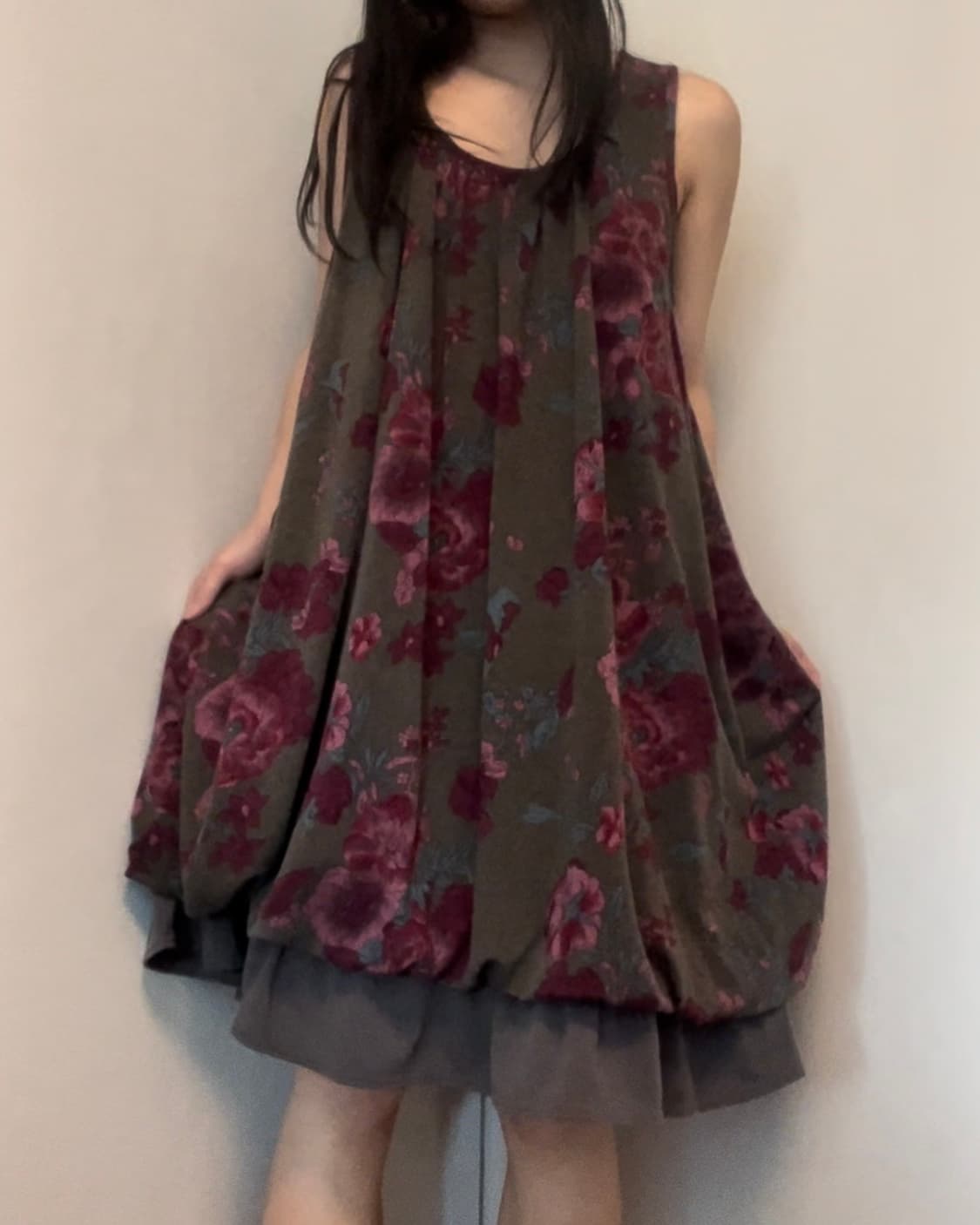 khaki brown floral sleeveless ops 상품이미지4