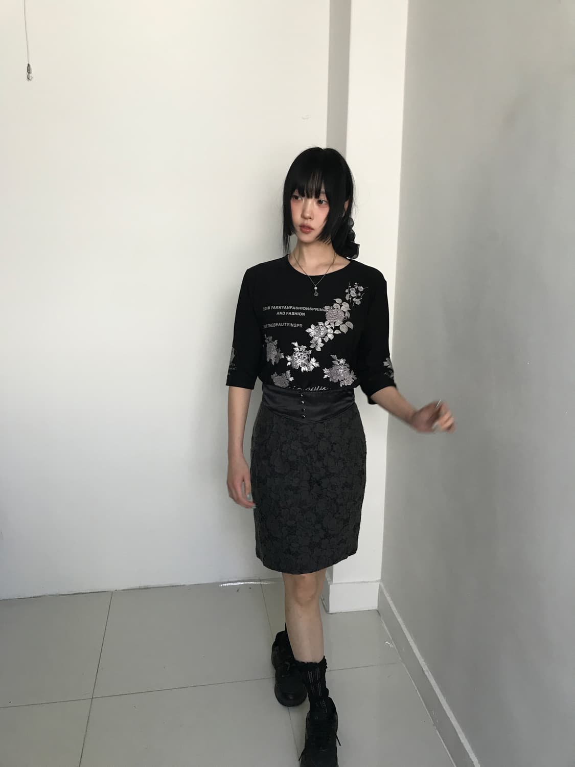 (Vintage)Lace button slim skirt 상품이미지6