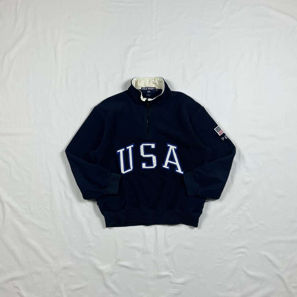 90‘s 폴로스포츠 usa 스펠아웃 성조기 하프집업 플리스 상품이미지1