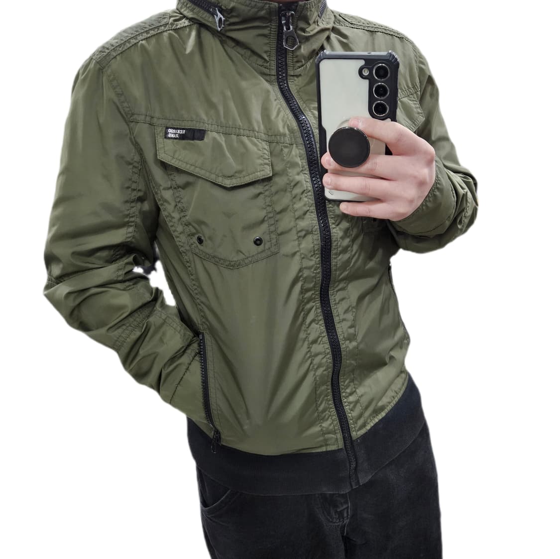 L 100 버커루 Y2K 바이커 바람막이 자켓 카키 상품이미지1