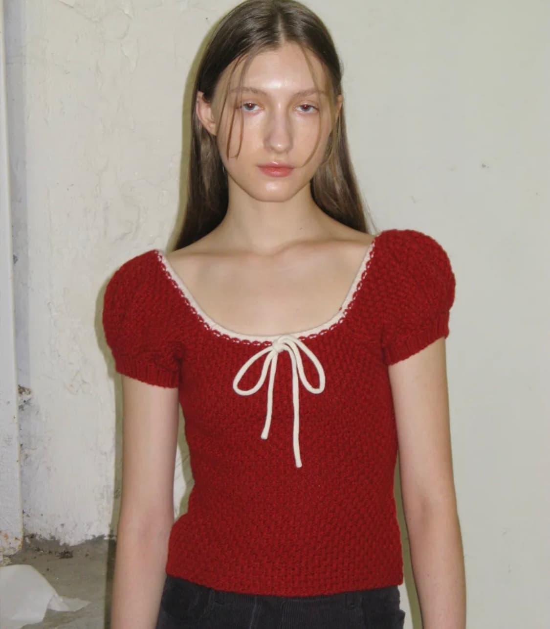 시눈 PUFF HALF KNIT TOP (RED) 상품이미지1