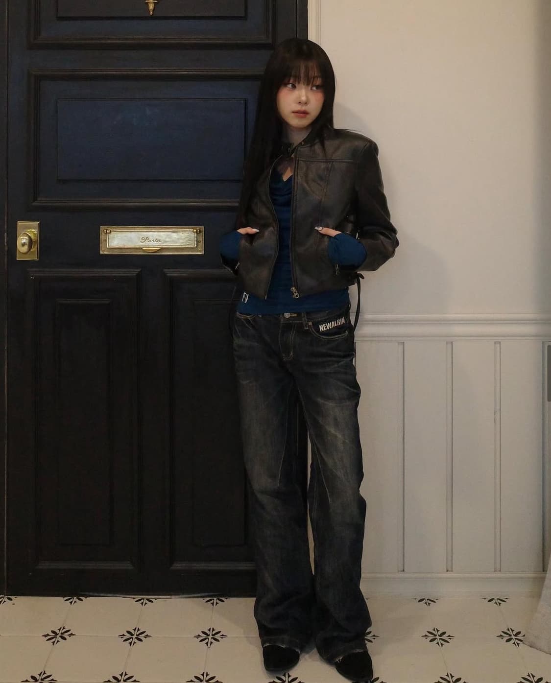 뉴얼린 워싱 크롭 레더 자켓 상품이미지2