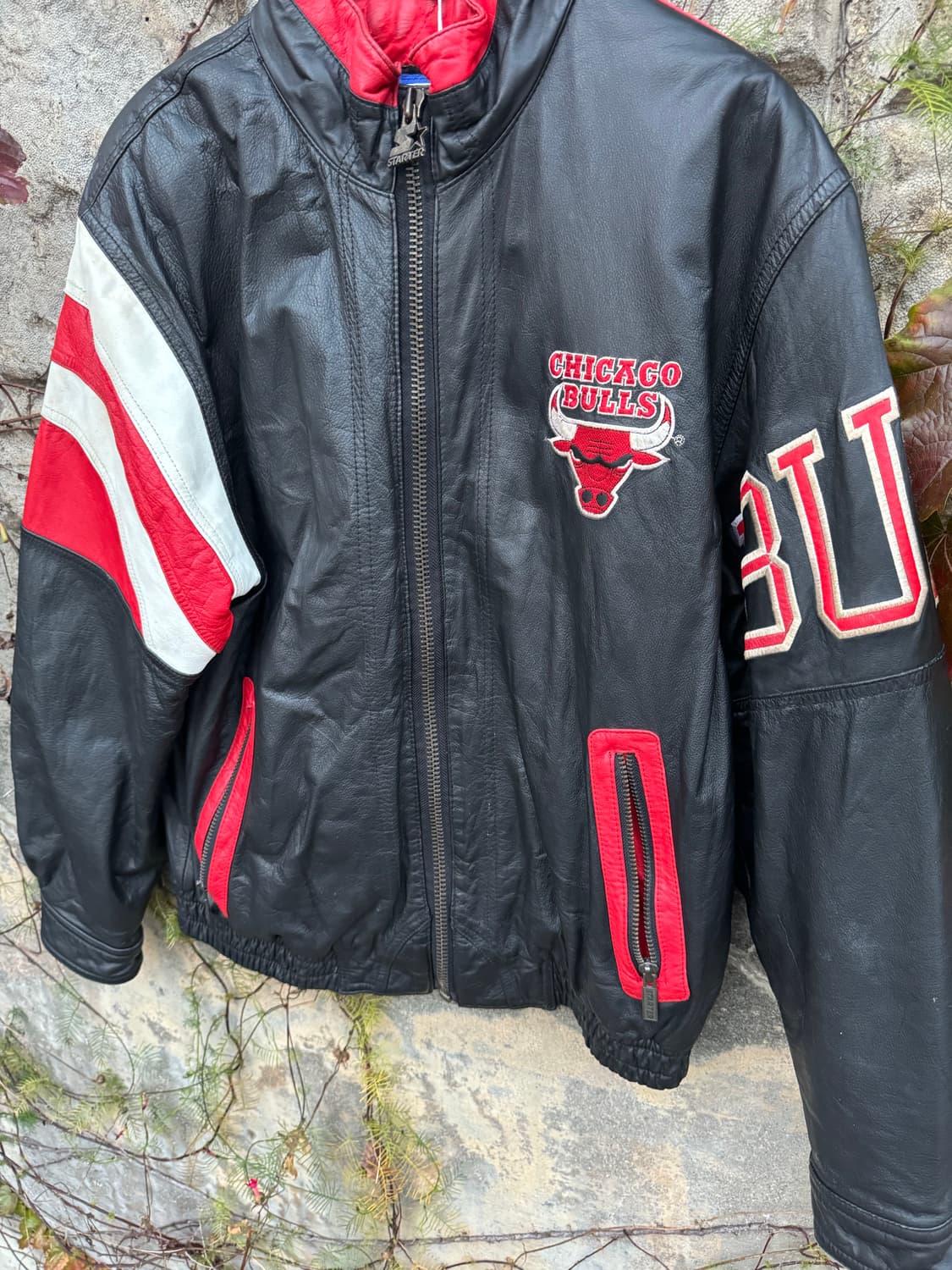 90s 스타터 시카고불스 프린팅 레더 가죽 자켓 L 상품이미지4