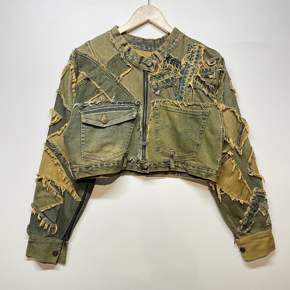 빈티지 커스텀 크롭 패치워크 데님 자켓 상품이미지1