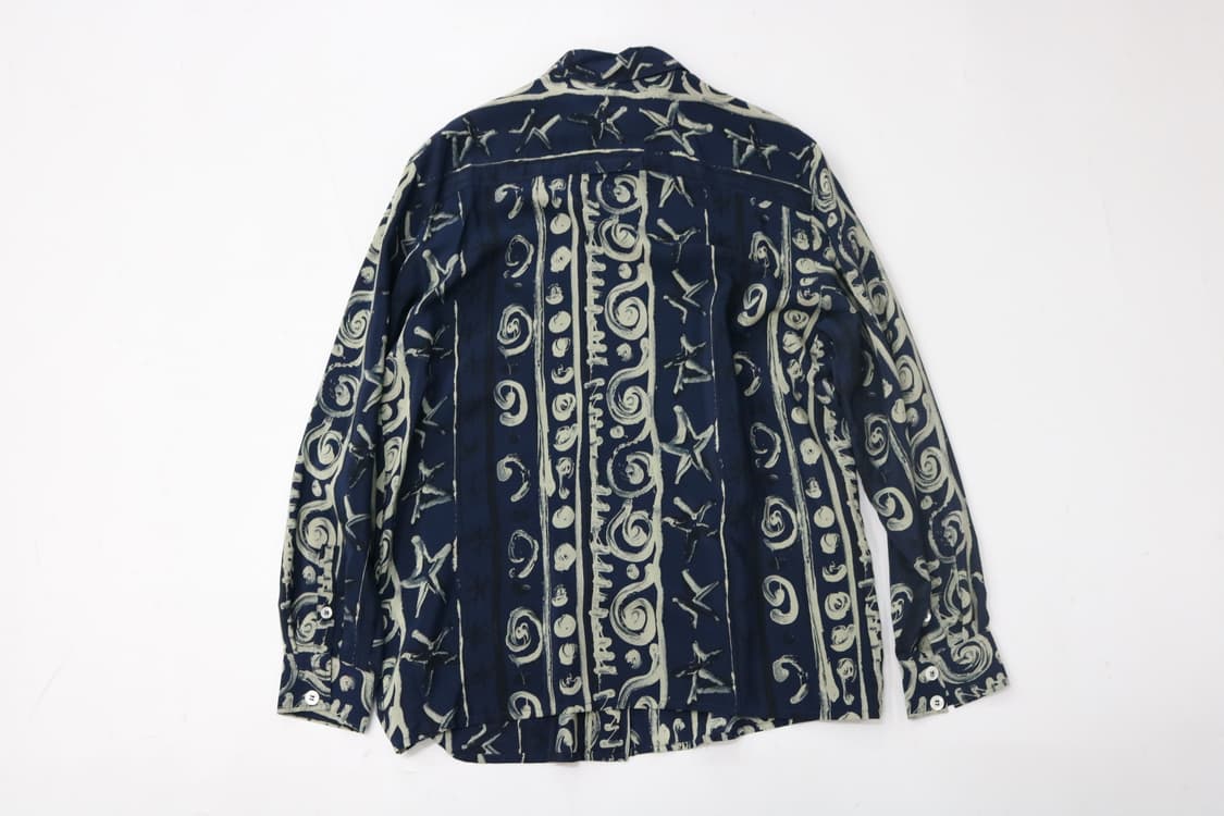 에띠엔 아이그너 빈티지 에스닉 패턴 실크 셔츠 네이비 (L) 상품이미지6