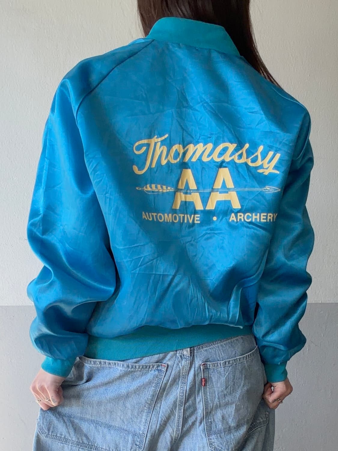 90s 빈티지 올드스쿨 블루 유광 스타디움 자켓 상품이미지3