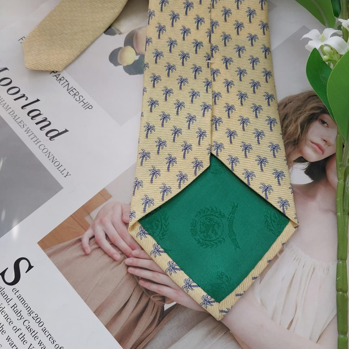 타미힐피거 실크 레몬옐로우 야자수 패턴 넥타이 9cm A+등급 K1636 상품이미지7