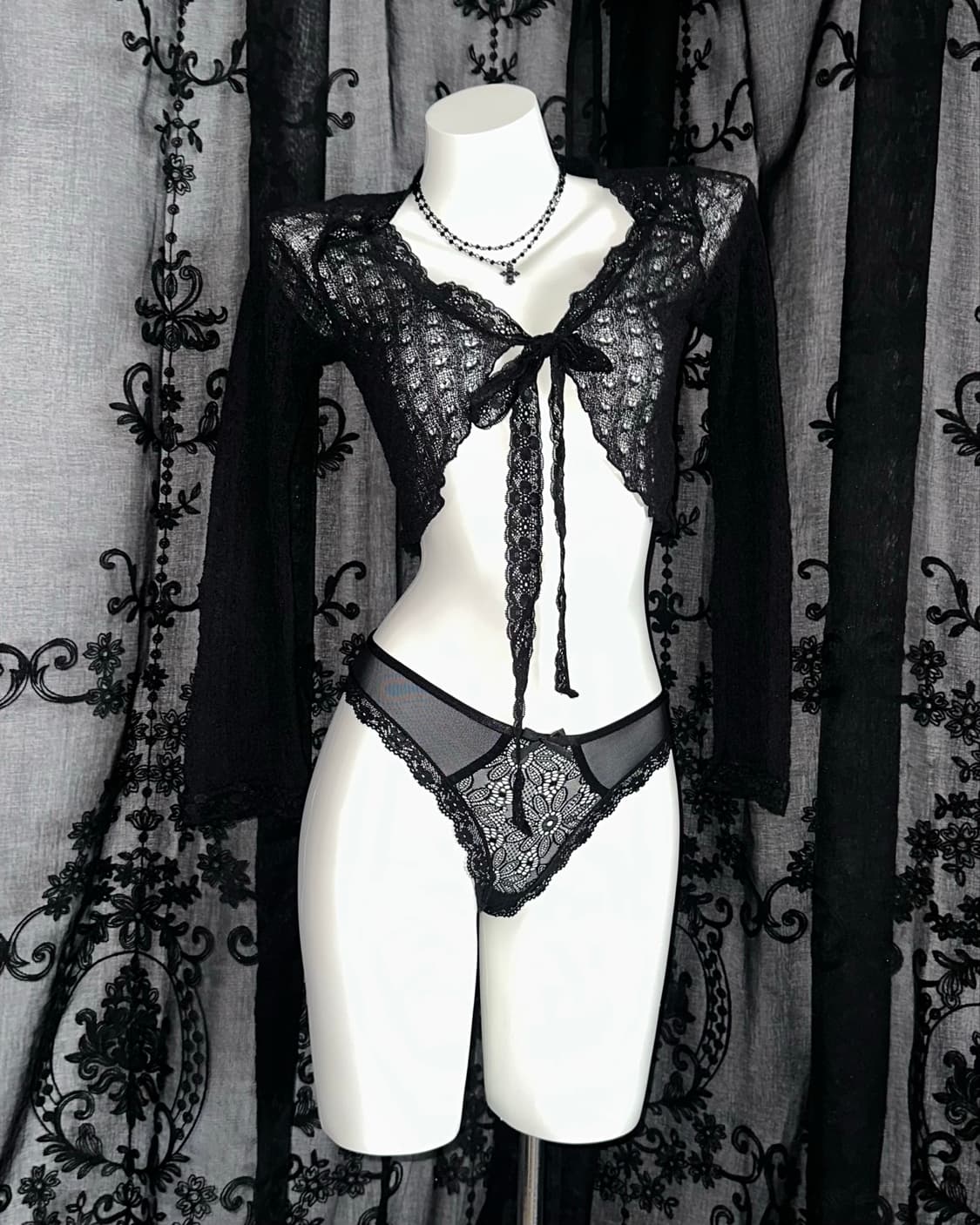 black lace tie-front bolero 상품이미지1