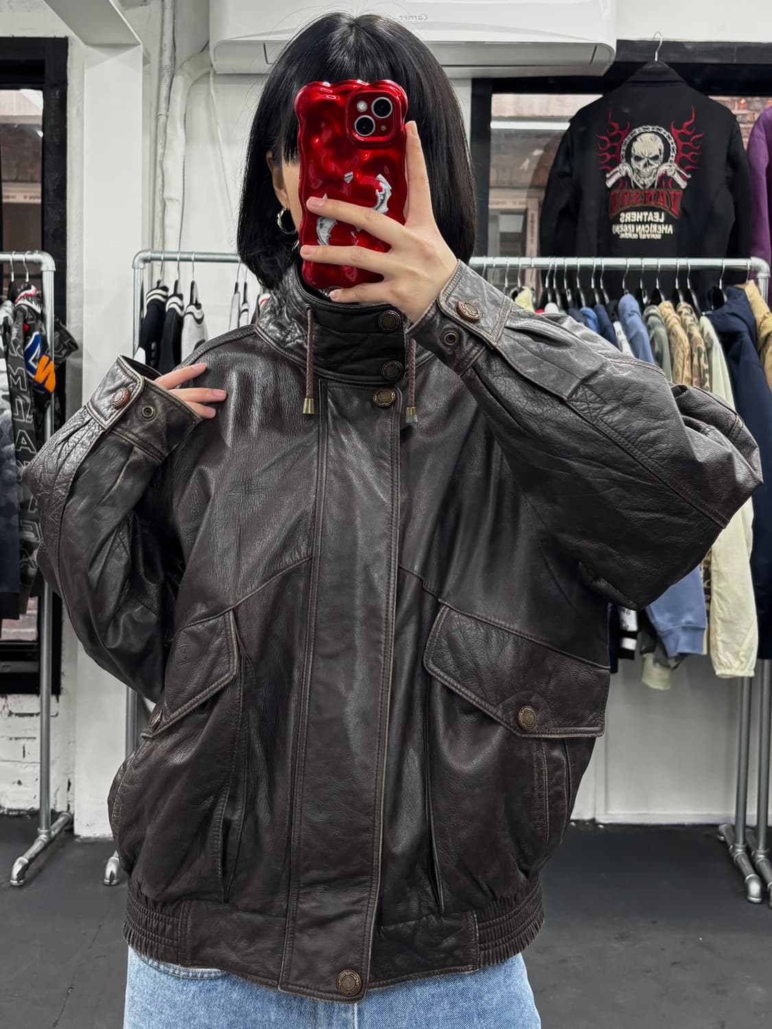 플레이보이 드럼다이 레더 히이넥 봄버 자켓 상품이미지3