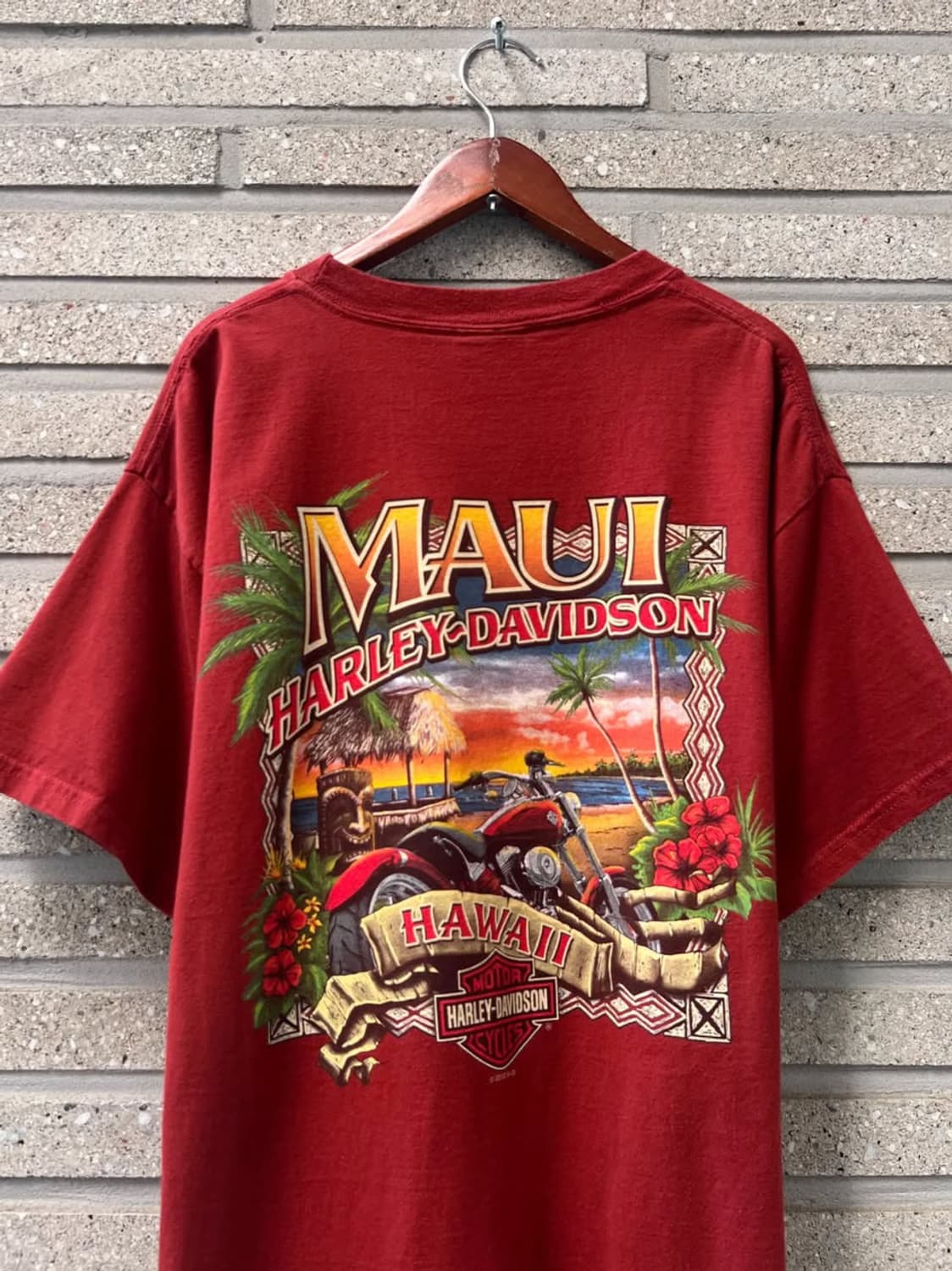 [L]할리 데이비슨 하와이 MAUI 비치 모터사이클 프린팅 티셔츠 상품이미지1