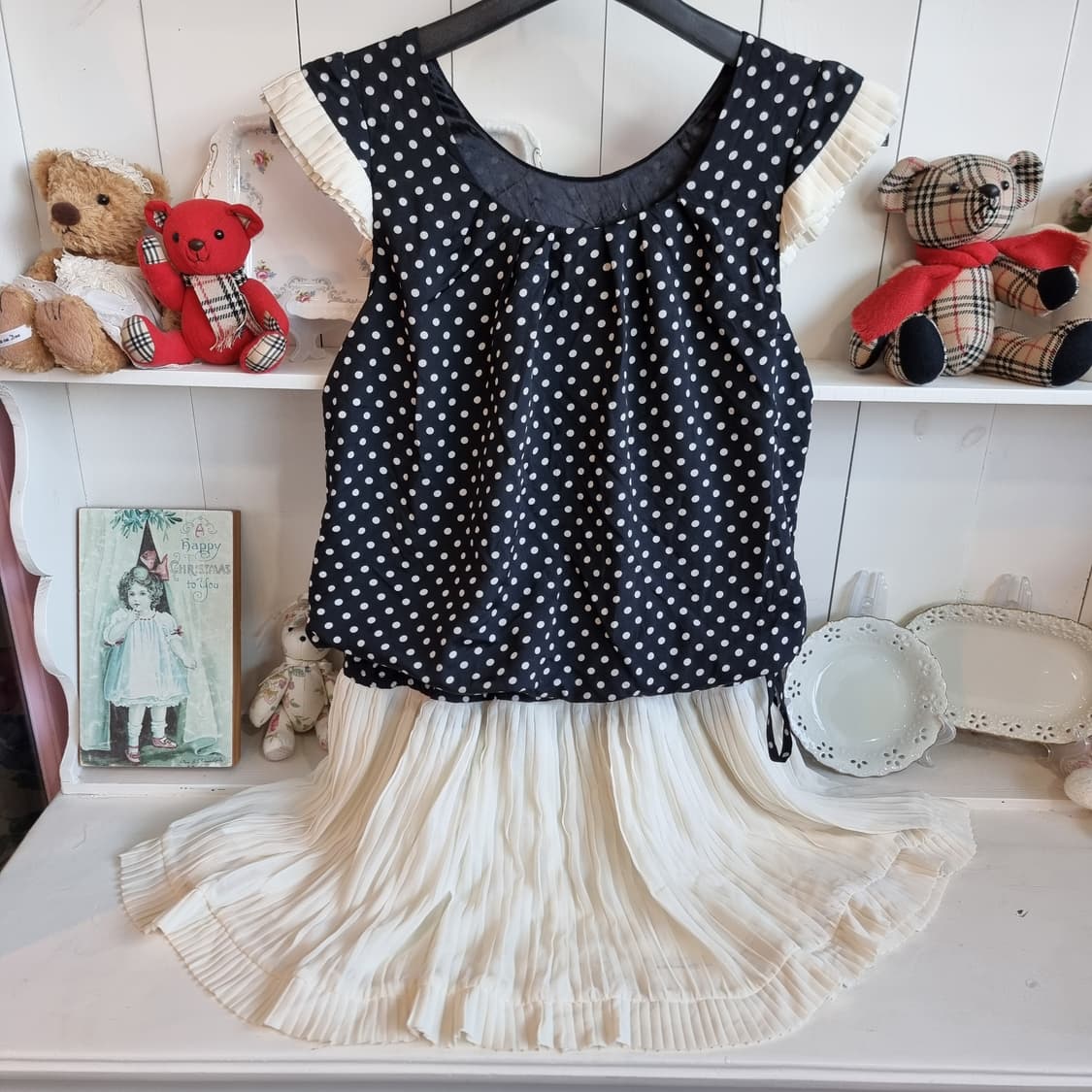 도트 배색 플리츠 원피스  상품이미지3