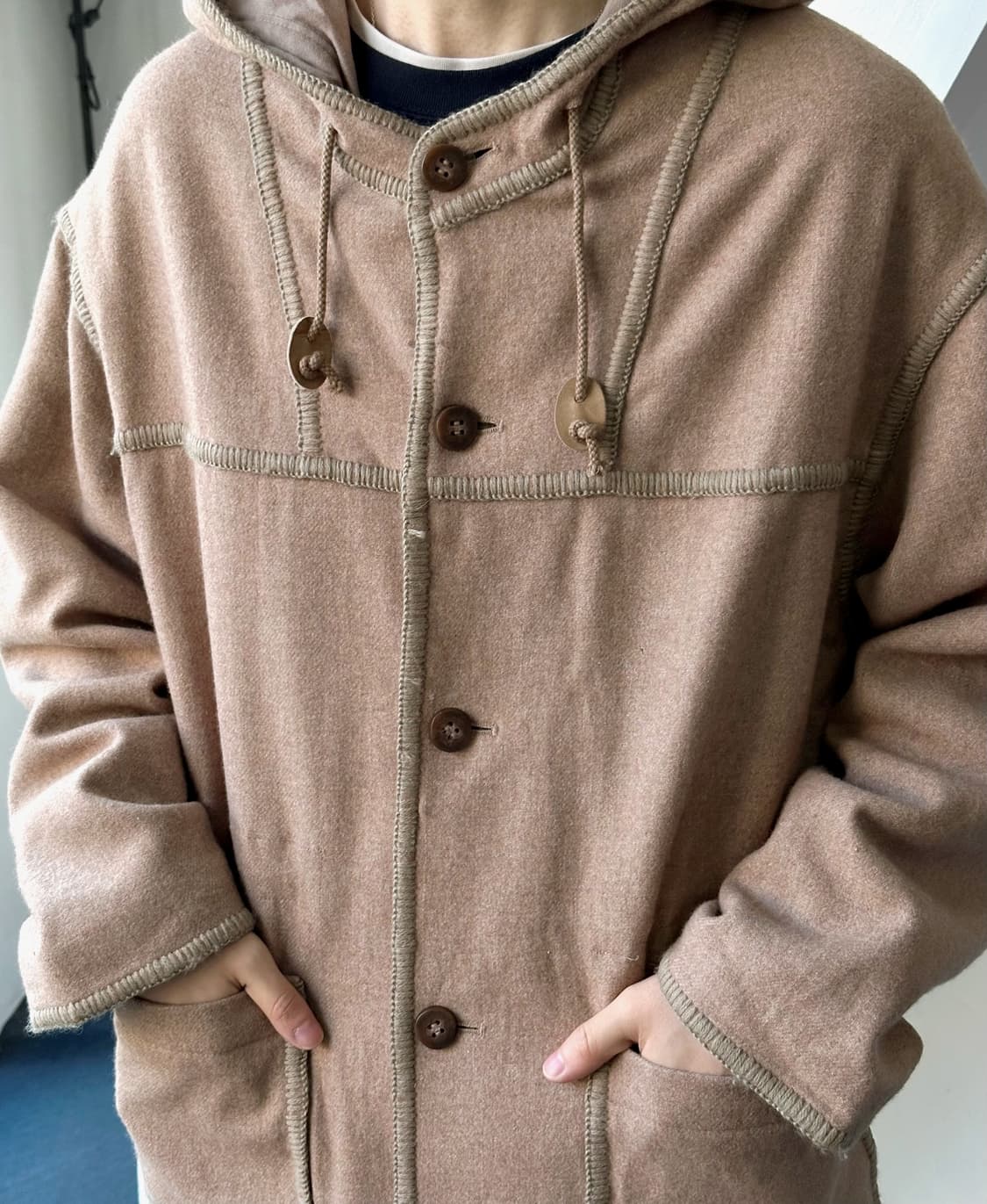 Wool felted hooded mid coat 상품이미지5