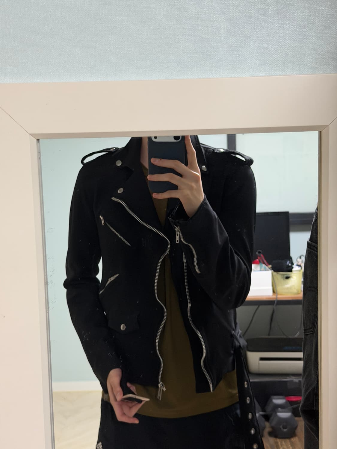 꼼데가르송 블랙 축융 폴리 라이더 자켓 M 상품이미지6