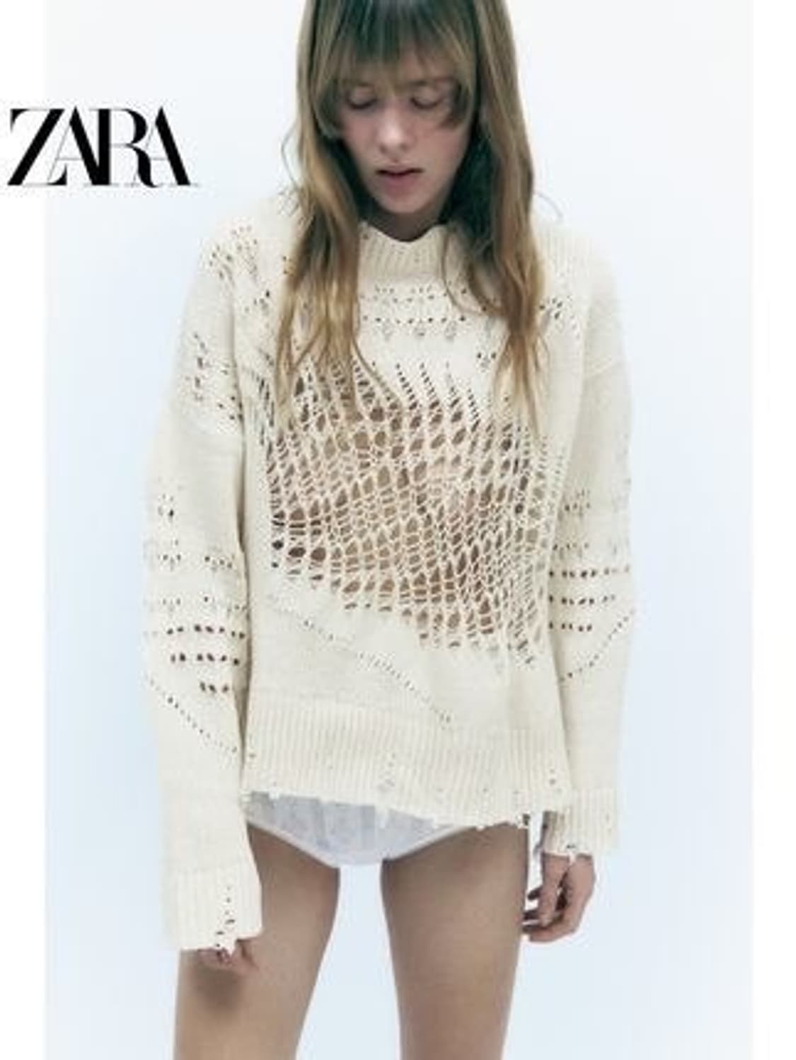 자라 디스트로이드 오픈워크 니트 아이보리 상품이미지1