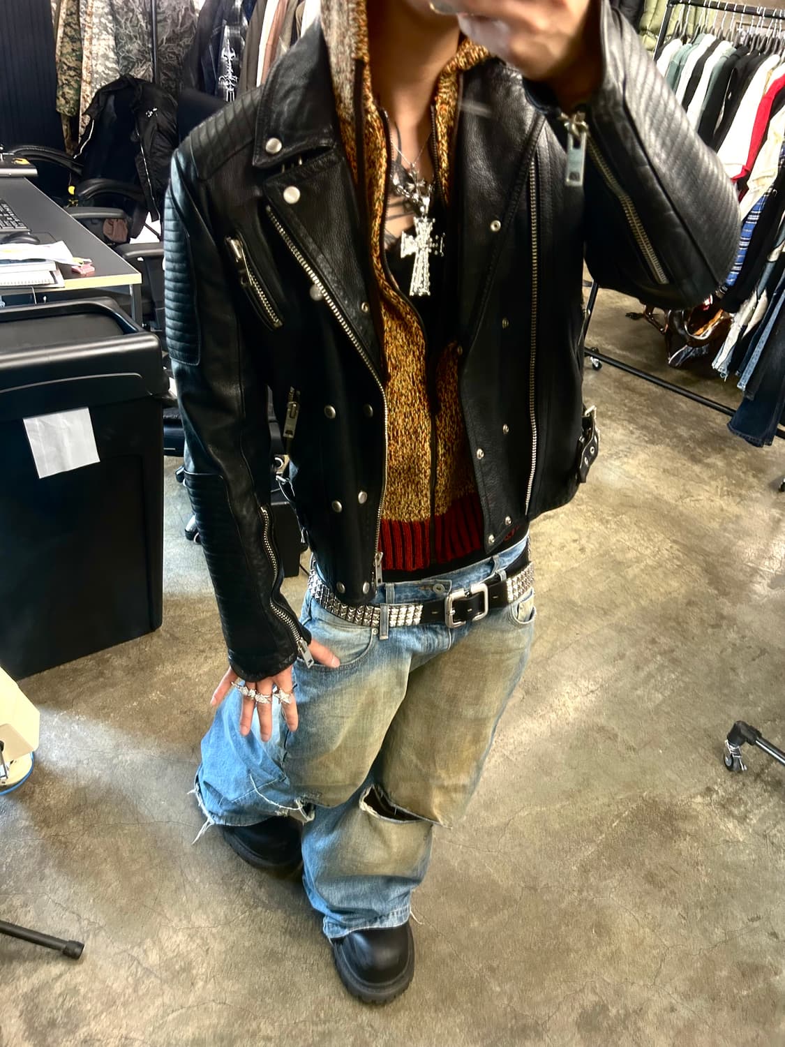 Cow Leather Biker Type Jacket 상품이미지7
