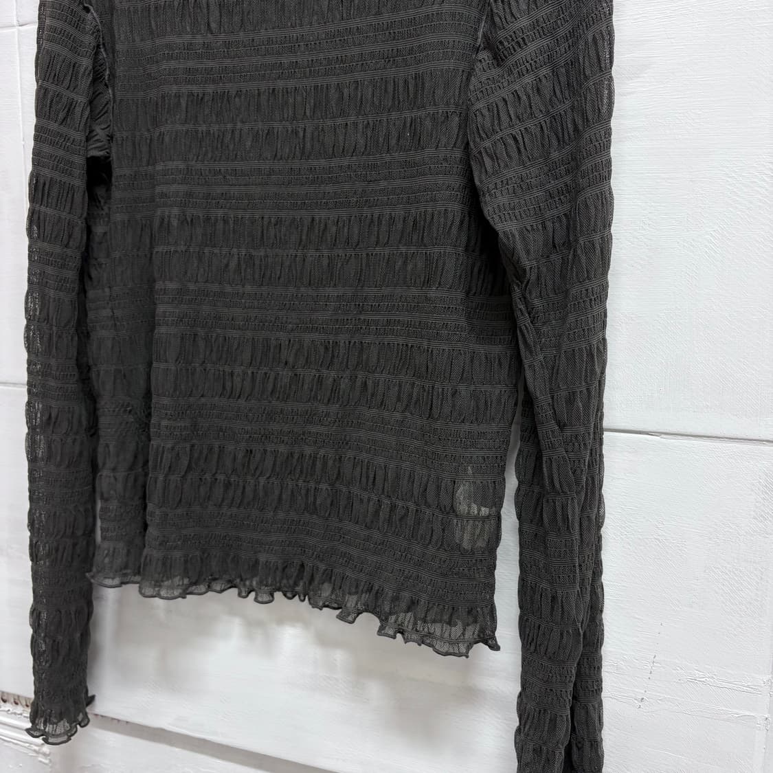 딥카키 시스루 셔링 롱슬리브 탑 (JPN) 상품이미지6