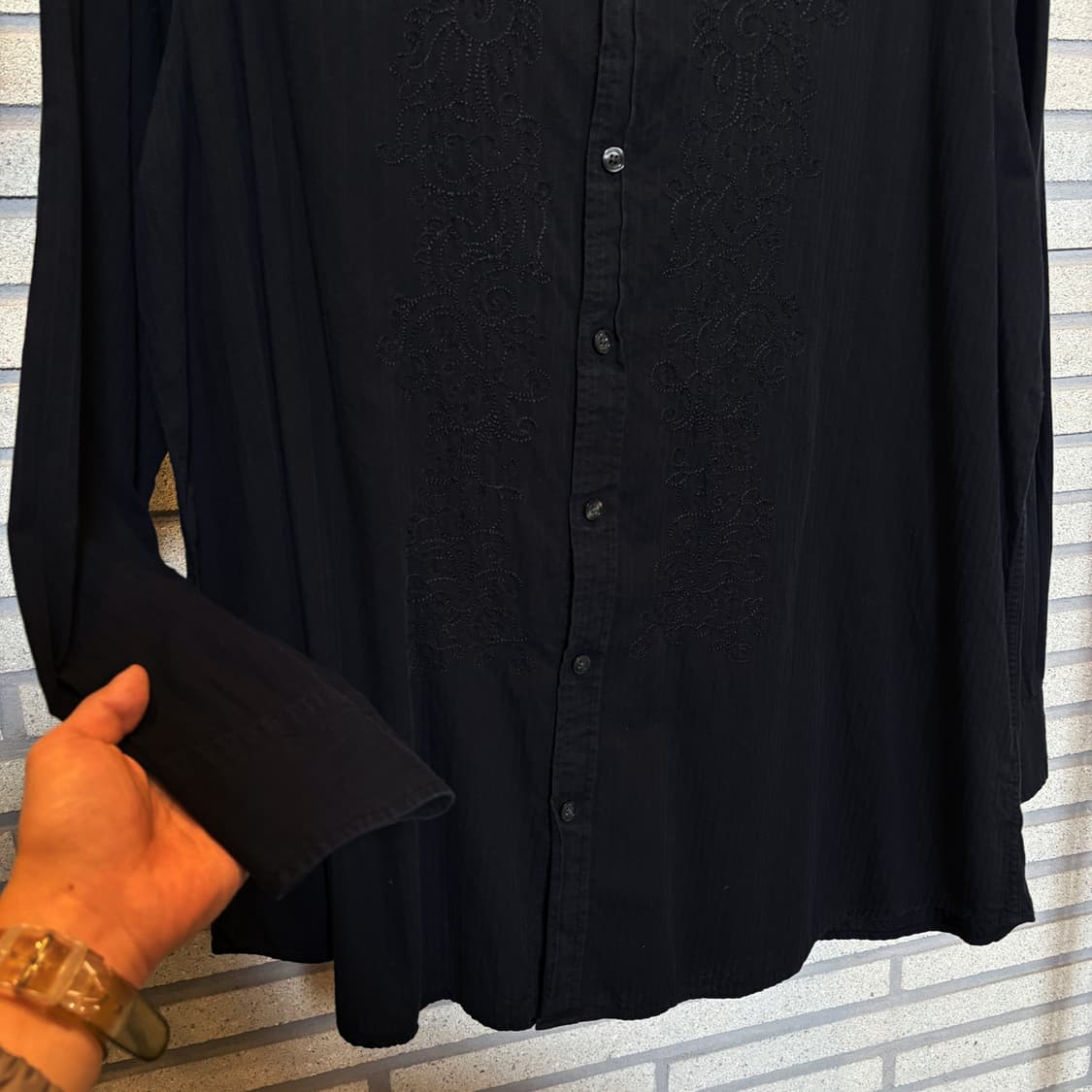 USA VINTAGE 레이스 인서트 코튼셔츠 스티치 라인 디테일 블랙 상품이미지5