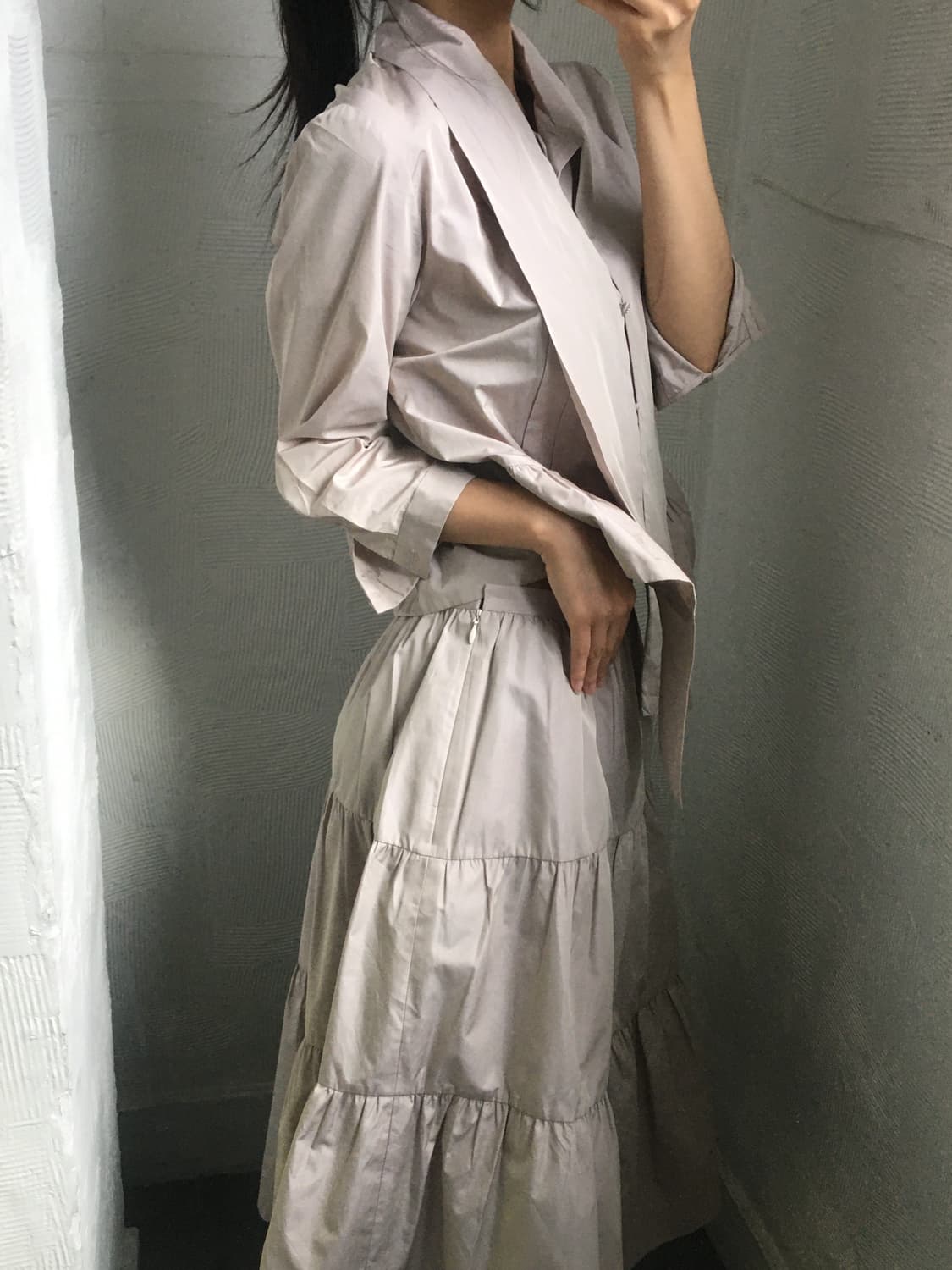 Courreges 꾸레쥬 연베이지 퍼플 벌룬 스커트셋업 상품이미지1