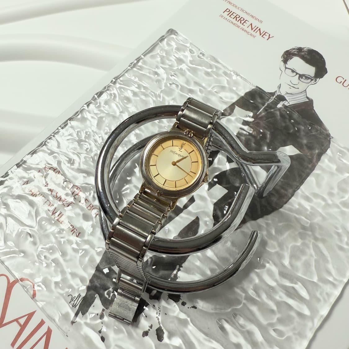 빈티지 YSL 생로랑 콤비 메탈 브레이슬릿 쿼츠 시계 상품이미지6