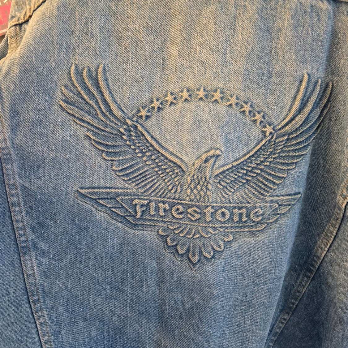 USA 빈티지 데님 자켓 파이어스톤 엠보싱 백프린팅 워크자켓 오버핏 상품이미지8