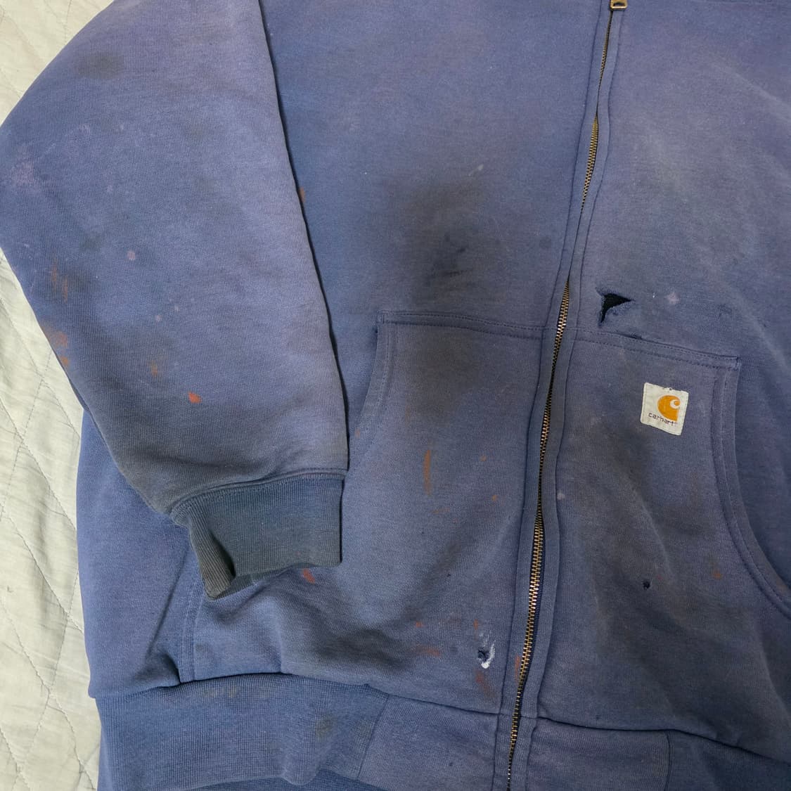 [XL] 빈티지 칼하트 더블페이스 트래쉬드 썬페이드 써멀 후드집업 네이비 상품이미지2