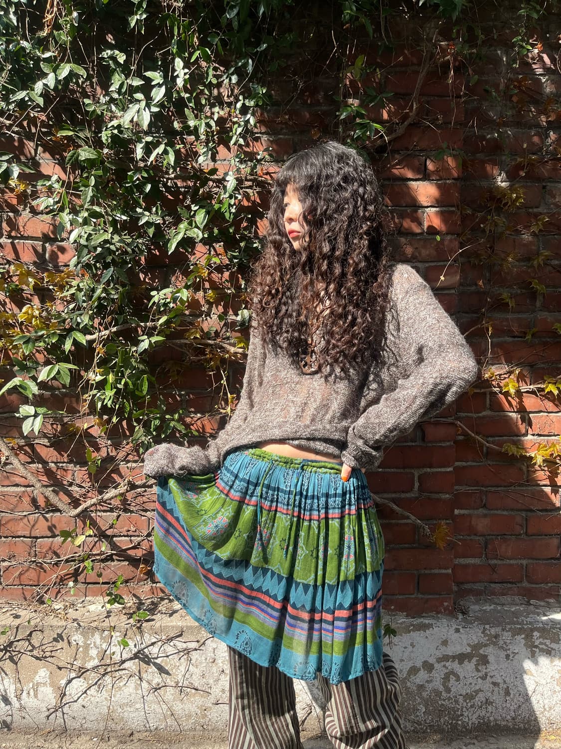 히피 에스닉 패턴 미디 스커트 상품이미지2