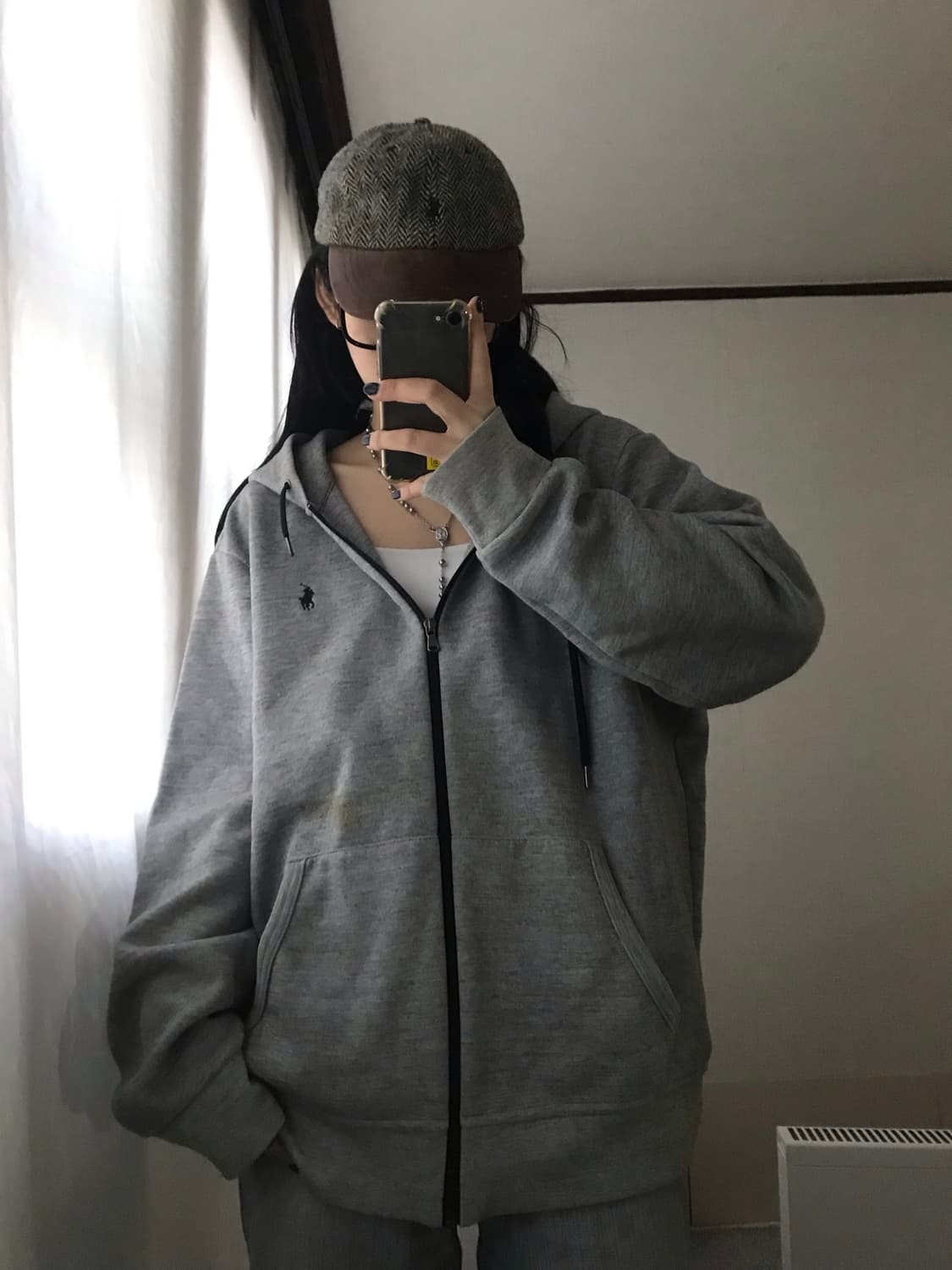 폴로 그레이 오버핏 후드집업 상품이미지1