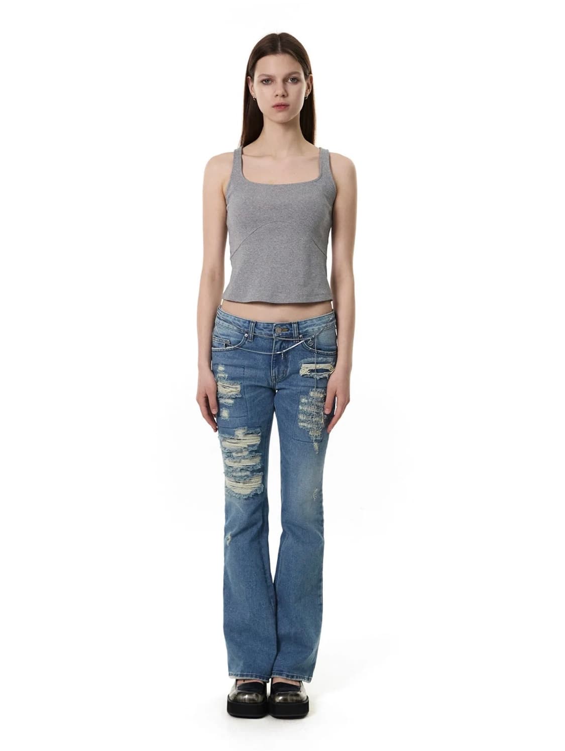 DESTROYED BOOT CUT JEANS / BLUE 상품이미지1