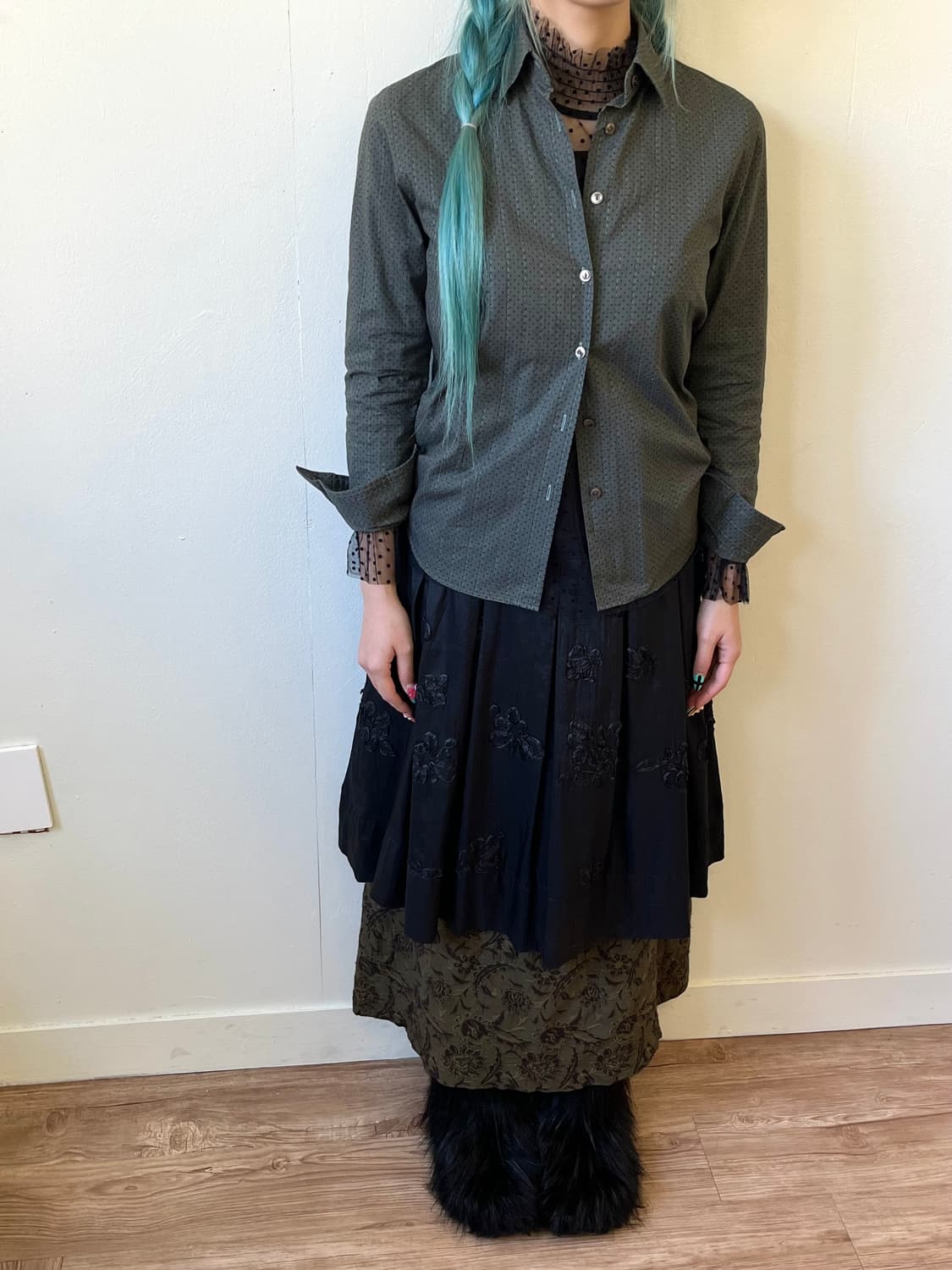 CHILD WOMAN 도트 올리브 카키 셔츠 상품이미지7