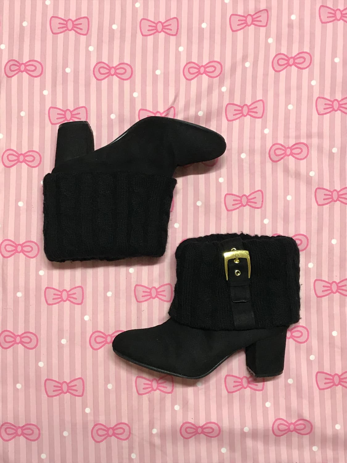 블랙 스웨이드 니트 버클 앵클부츠 갸루신발 상품이미지1