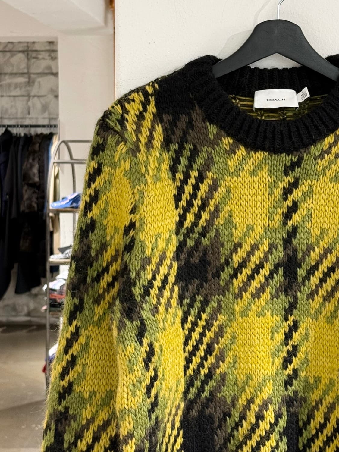 코치 옐로우 블랙 체크 알파카 울 블렌드 스웨터  상품이미지2