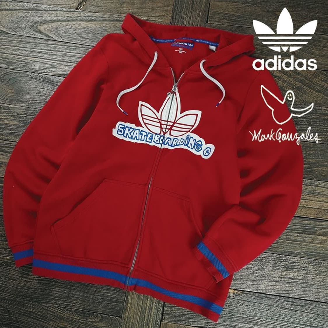 [아디다스 x 마크곤잘레스] 빅로고 프린팅 후드 집업 레드 M19466 상품이미지1
