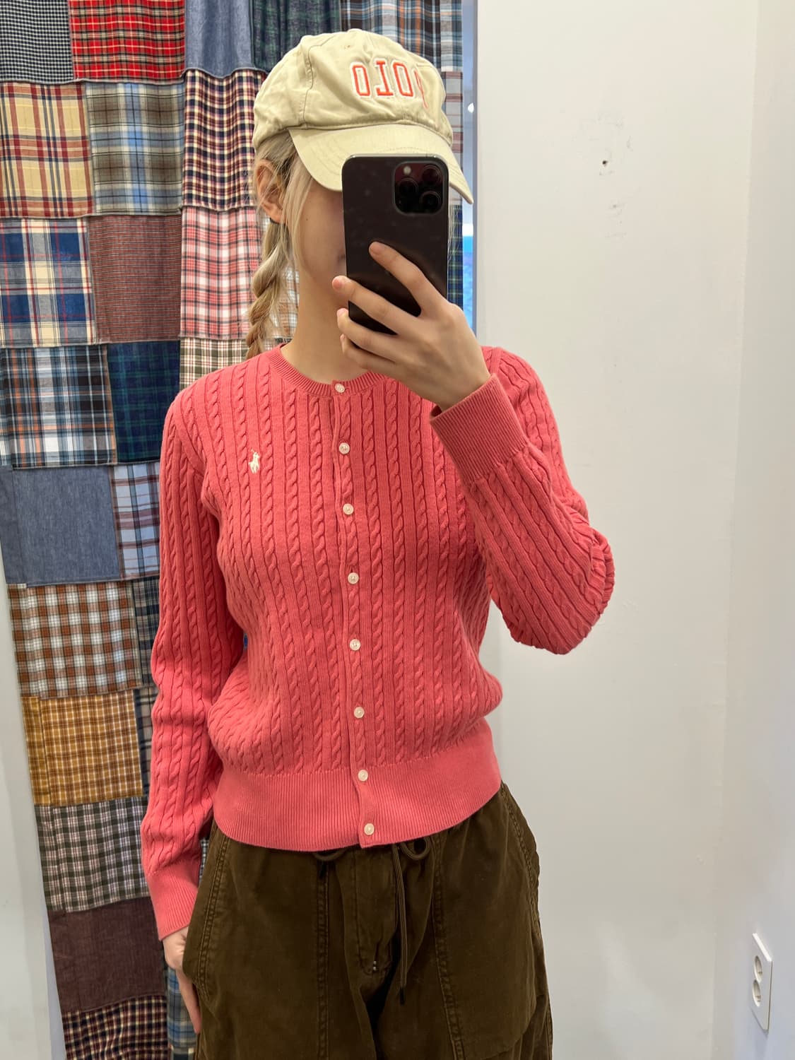 폴로 다홍 꽈배기 니트 카디건 상품이미지5