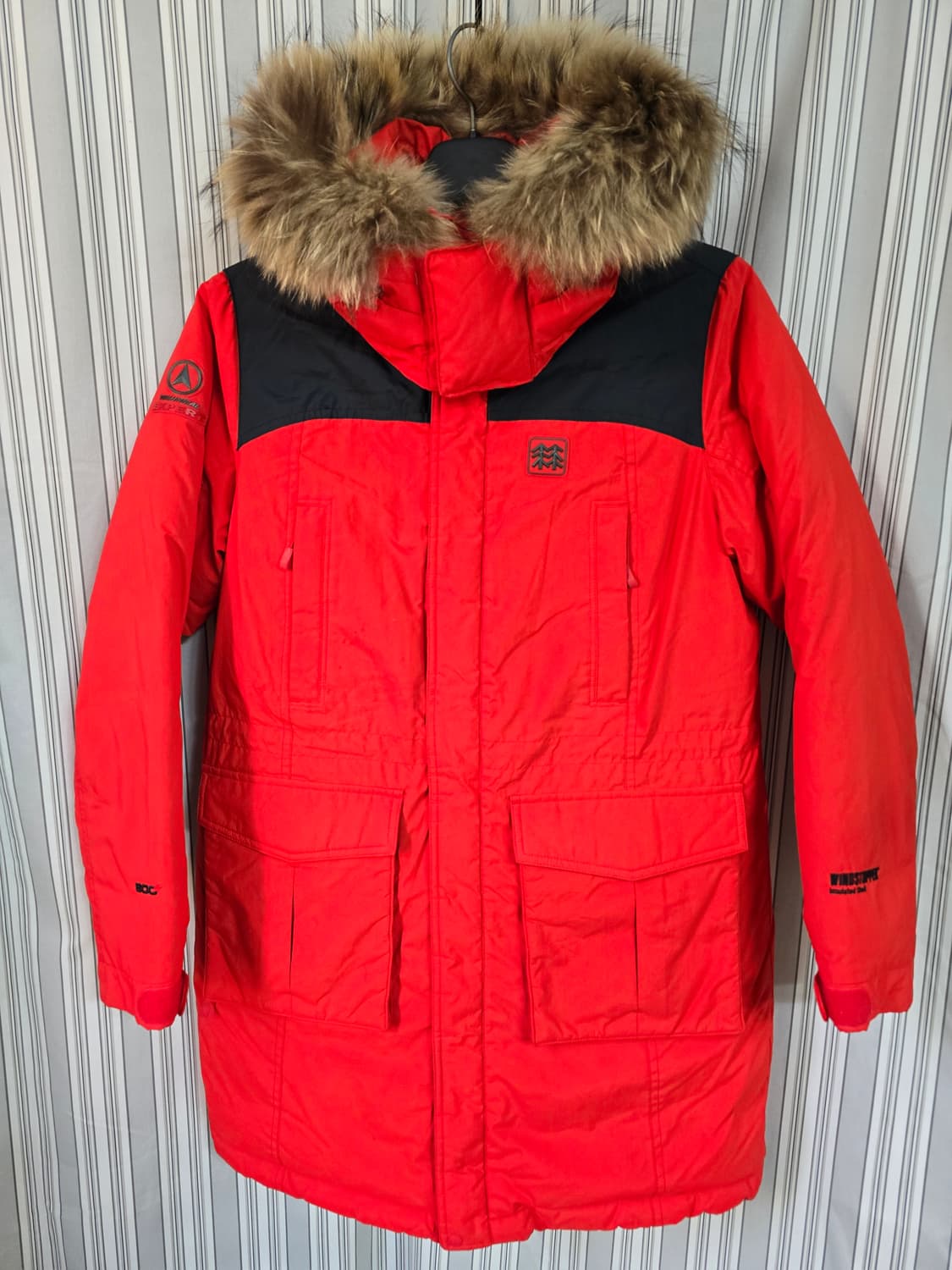 (95)코오롱스포츠 레드 퍼후드 패딩점퍼 상품이미지1