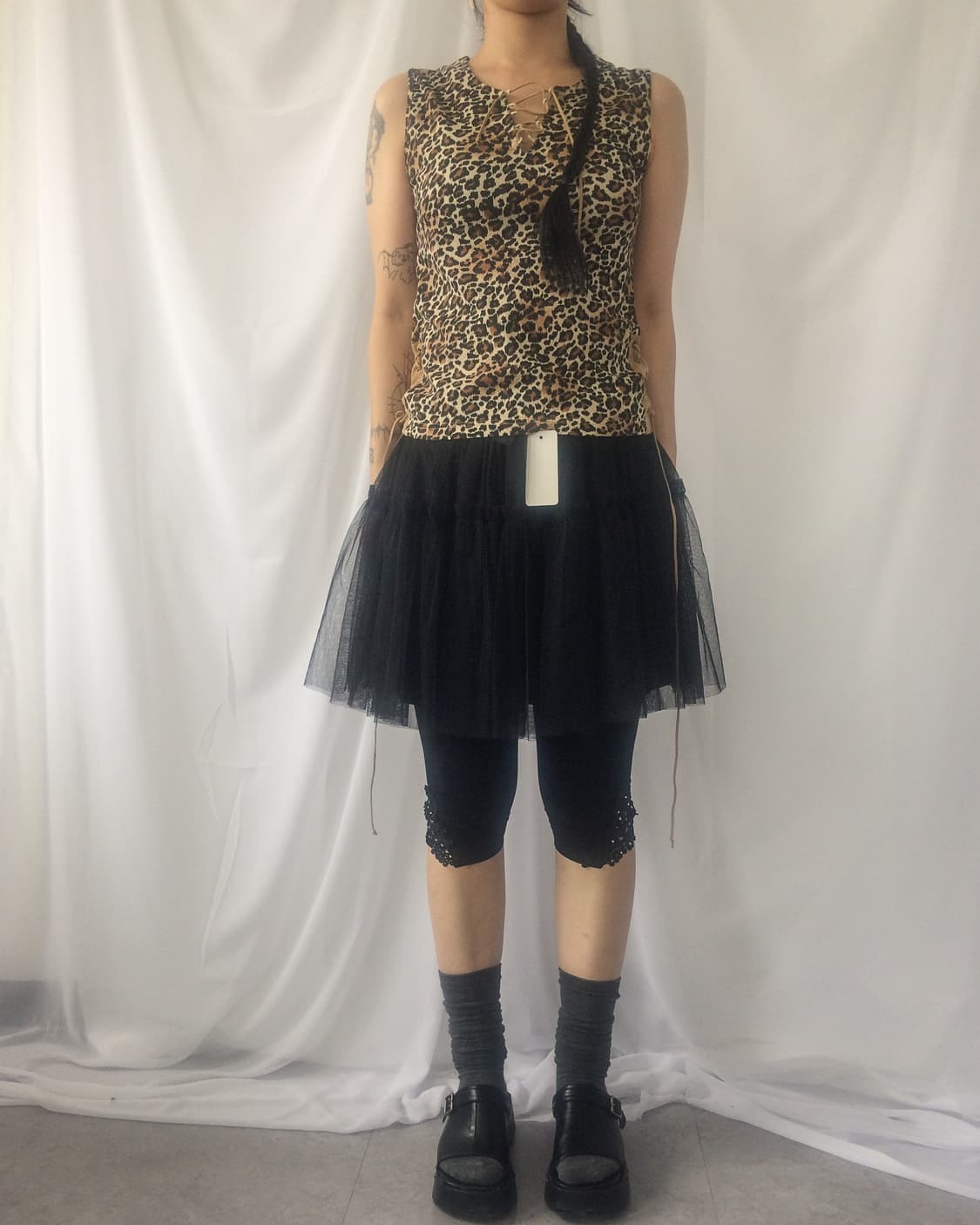 Lace up point leopard pattern sleeveless 상품이미지1