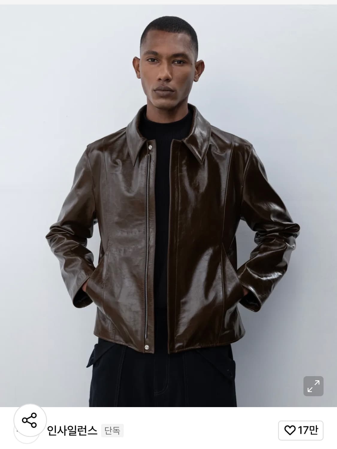 인사일런스 풀업 레더 크롭 자켓 다크브라운 L 상품이미지1